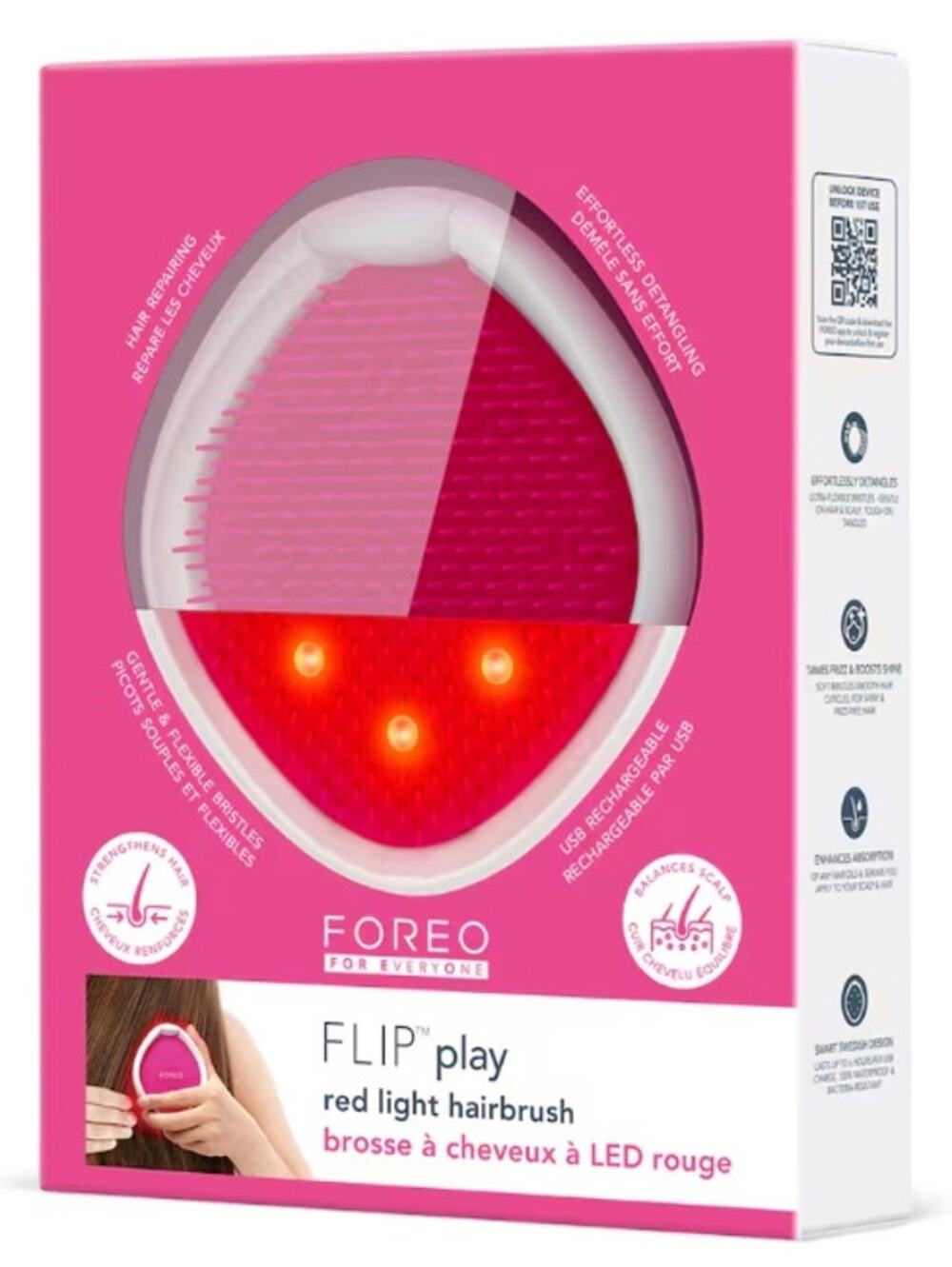 Foreo FLIP Play Red Light Hairbrush*STRENGTHEN, DETANGLE, AND SMOOTH